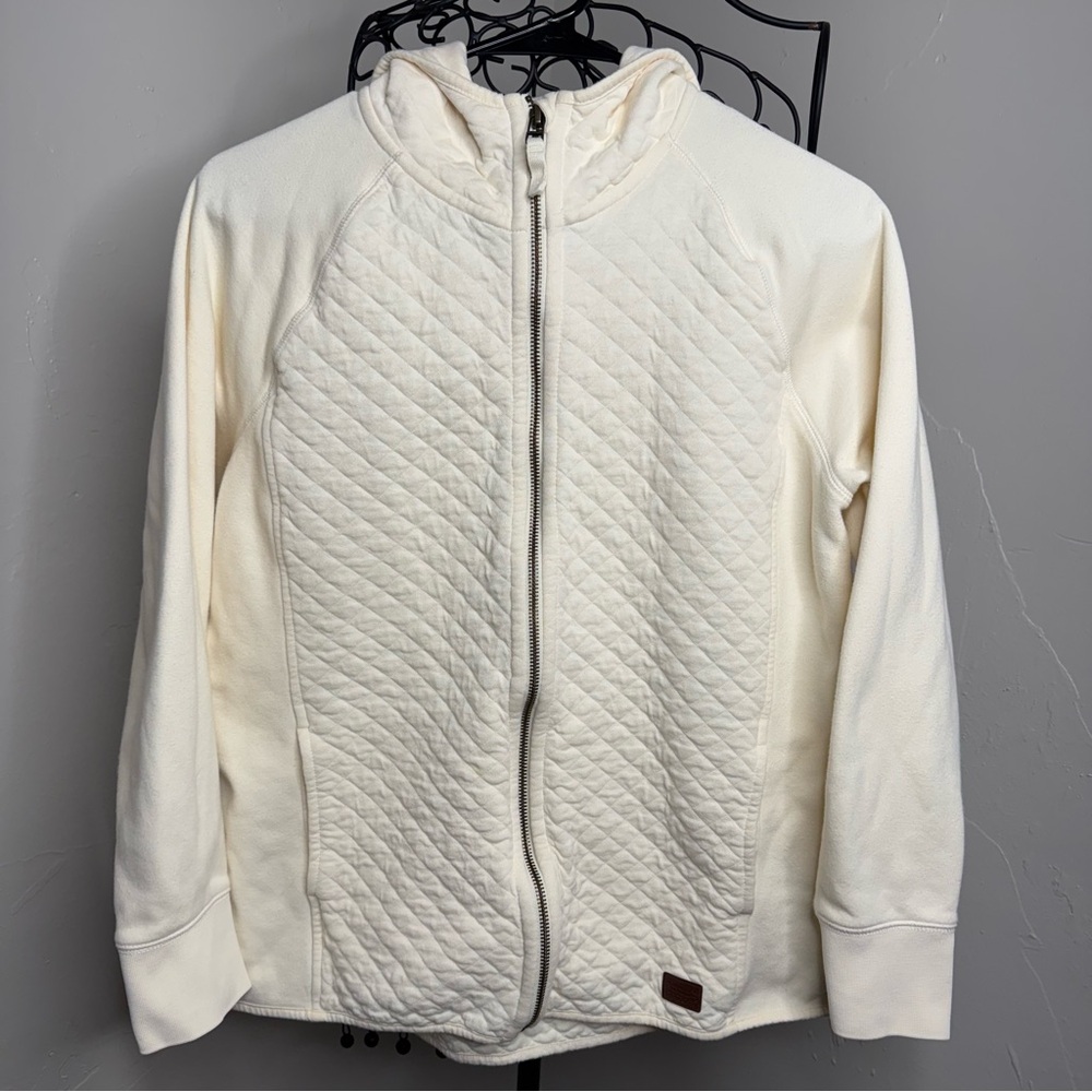 L.L. Bean Quilted Full-Zip Hoodie Lightweight Jacket Cream Mock Neck
